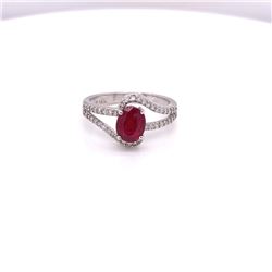 14Kt Gold. Natural 1.05Ct Ruby & 0.34Ct Diamonds Ring
