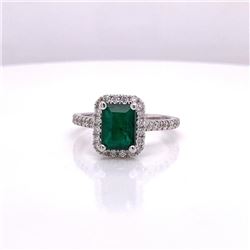 14Kt Gold. Natural 1.55Ct Emerald & 0.45Ct Diamond Ring