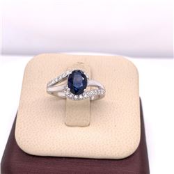 14Kt Gold. Natural 1.60Ct Sapphire & 0.35Ct Diamond Ring