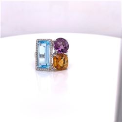 14Kt Gold Natural 10.30Cts Multi Semi Precious And 0.21Ct Diamond Ring