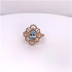 14Kt Gold. Natural 0.68Ct Aquamarine & 0.22Ct Diamond Ring