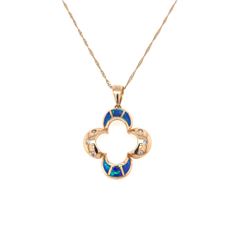 14Kt Gold. Inlaid Opal Diamond Pendant