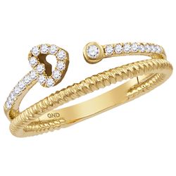 Womens Round Diamond Heart Stackable Band Ring 1/6 Cttw 14kt Yellow Gold - REF-23A5M