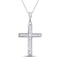 Womens Round Diamond Cross Pendant 1/4 Cttw 10kt White Gold - REF-13M5H