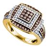 Image 1 : Womens Round Brown Diamond Square Cluster Ring 1 Cttw 10kt Yellow Gold - REF-51Y9N