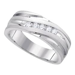 Mens Round Diamond Diagonal Wedding Band Ring 1/4 Cttw 10kt White Gold - REF-43N5F