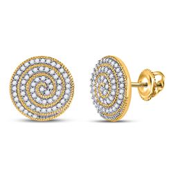 Mens Round Diamond Spiral Stud Earrings 3/8 Cttw 10kt Yellow Gold - REF-24N5F