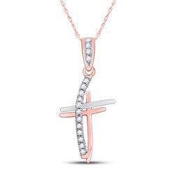 Womens Round Diamond Triple Cross Pendant 1/10 Cttw 10kt Two-tone Gold - REF-5K5Y