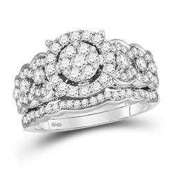 Round Diamond Bridal Wedding Ring Band Set 1 Cttw 14kt White Gold - REF-82F9W