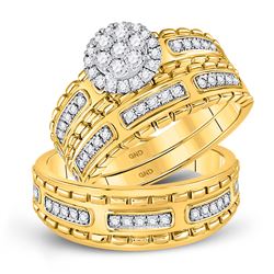 His Hers Round Diamond Cluster Matching Wedding Set 5/8 Cttw 14kt Yellow Gold - REF-96Y9N