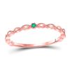 Image 1 : Womens Round Emerald Solitaire Milgrain Stackable Band Ring .01 Cttw 10kt Rose Gold - REF-8F5W