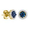 Image 1 : Womens Round Blue Color Enhanced Diamond Cluster Stud Earrings 1/4 Cttw 14k Yellow Gold - REF-16A9M