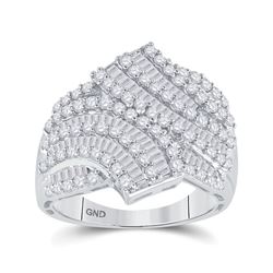 Womens Round Baguette Diamond Bypass Fashion Ring 1-3/4 Cttw 14kt White Gold - REF-101Y5N