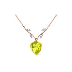 Genuine 10.77 ctw Lemon Quartz & Diamond Necklace 14KT Rose Gold - REF-39Z3N