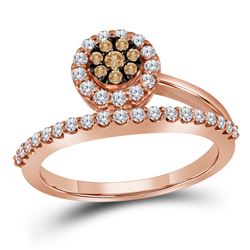 Womens Round Brown Diamond Cluster Ring 1/2 Cttw 10kt Rose Gold - REF-34W5K