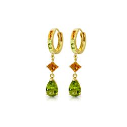 Genuine 5.15 ctw Peridot & Citrine Earrings 14KT Yellow Gold - REF-61R8P