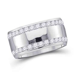 Womens Round Channel-set Diamond Double Row Wedding Band 1/2 Cttw 14kt White Gold - REF-60M9H