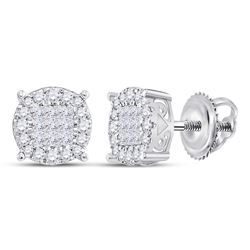 Womens Princess Diamond Fashion Cluster Earrings 1/4 Cttw 14kt White Gold - REF-26H9R