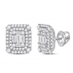 Womens Baguette Diamond Cluster Earrings 1-1/5 Cttw 14kt White Gold - REF-93W9K