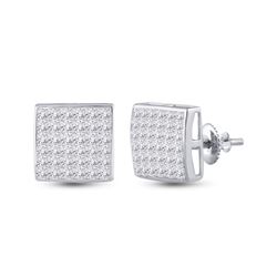 Womens Princess Diamond Square Cluster Earrings 2 Cttw 14kt White Gold - REF-104N9F