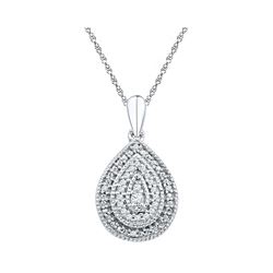 Womens Round Diamond Concentric Teardrop Pendant 1/10 Cttw 10kt White Gold - REF-10R5X