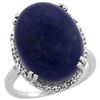 Image 1 : 9.60 CTW Lapis Lazuli & Diamond Ring 10K White Gold - REF-43X3M