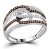 Image 1 : Womens Round Brown Diamond Linked Loop Band Ring 1/2 Cttw 10kt White Gold - REF-24N5F