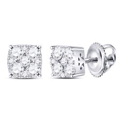 Womens Round Diamond Square Cluster Earrings 1/4 Cttw 14kt White Gold - REF-20R5X