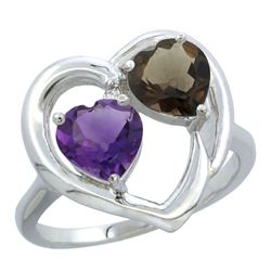 2.61 CTW Diamond, Amethyst & Quartz Ring 14K White Gold - REF-33N9Y