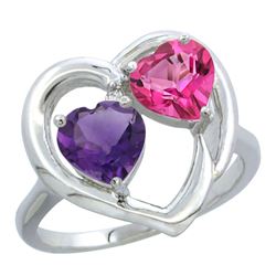 2.61 CTW Diamond, Amethyst & London Blue Topaz Ring 10K White Gold - REF-23W7F