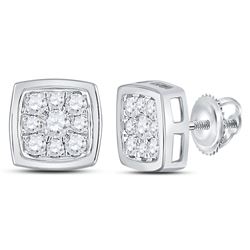 Womens Round Diamond Square Cluster Stud Earrings 1/2 Cttw 14kt White Gold - REF-32Y5N