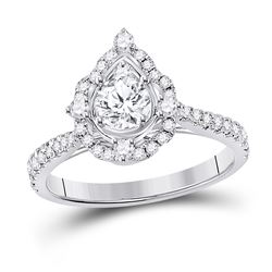 Round Diamond Halo Bridal Wedding Engagement Ring 1 Cttw 14kt White Gold - REF-142F5W