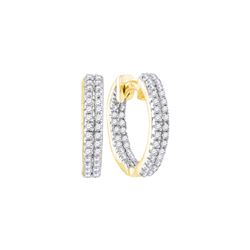 Womens Round Diamond Hoop Earrings 1/5 Cttw 10kt Yellow Gold - REF-13M9H