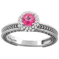 0.67 CTW Pink Topaz & Diamond Ring 14K White Gold - REF-53M3A