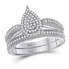 Image 1 : Round Diamond Teardrop Bridal Wedding Ring Band Set 1/3 Cttw 10kt White Gold - REF-23A9M