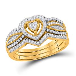 Round Diamond Heart Bridal Wedding Ring Band Set 1/3 Cttw 10kt Yellow Gold - REF-32Y5N