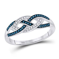 Womens Round Blue Color Enhanced Diamond Crossover Braid Ring 1/6 Cttw 10kt White Gold - REF-18W9K