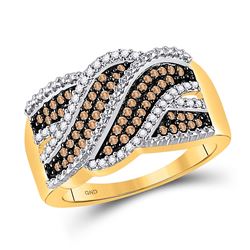 Womens Round Brown Diamond Crossover Band 1/3 Cttw 10kt Yellow Gold - REF-25X5A