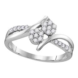 Round Diamond Double Cluster Bridal Wedding Engagement Ring 1/3 Cttw 14kt White Gold - REF-31A5M