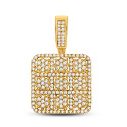 Mens Round Diamond Square Charm Pendant 2-1/2 Cttw 14kt Yellow Gold - REF-159K9Y