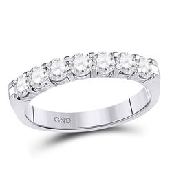 Womens Round Diamond Single Row Comfort Wedding Band 3/4 Cttw 14kt White Gold - REF-65R5X