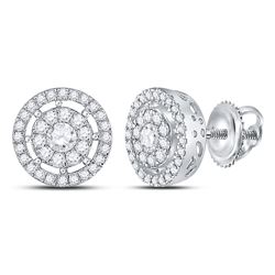 Womens Round Diamond Cluster Earrings 1 Cttw 14kt White Gold - REF-85H9R