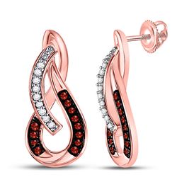 Womens Round Red Color Enhanced Diamond Fashion Earrings 1/10 Cttw 10kt Rose Gold - REF-14F9W