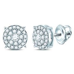 Womens Round Diamond Concentric Circle Cluster Earrings 1/4 Cttw 14kt White Gold - REF-21R5X