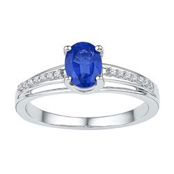 Womens Oval Lab-Created Blue Sapphire Solitaire Ring 7/8 Cttw 10kt White Gold - REF-12F9W