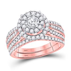 Round Diamond Bridal Wedding Ring Band Set 1-1/4 Cttw 10kt Rose Gold - REF-87M5H