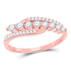 Womens Round Diamond Triple Row Band Ring 1/3 Cttw 10kt Rose Gold - REF-17N5F