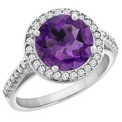 2.44 CTW Amethyst & Diamond Ring 10K White Gold - REF-57R3H