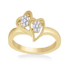 Womens Round Diamond Double Heart Ring 1/10 Cttw 10kt Yellow Gold - REF-14K9Y