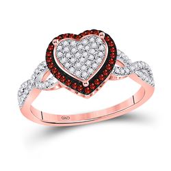 Womens Round Red Color Enhanced Diamond Heart Ring 1/3 Cttw 10kt Rose Gold - REF-25W9K